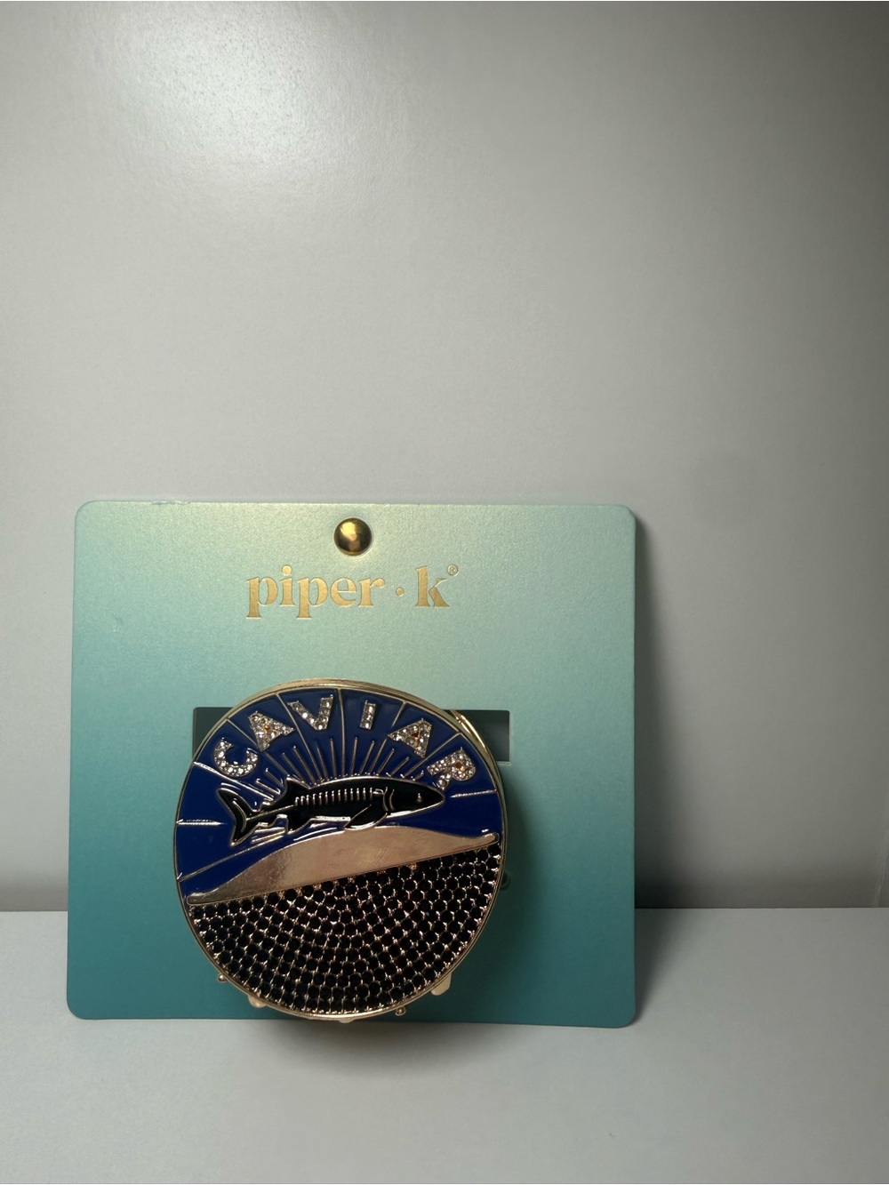 Piper Blue Shark Compact Mirror with Gold Accents